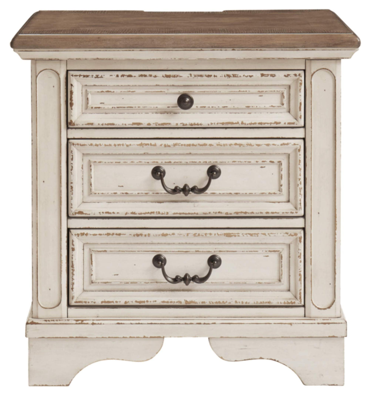 Realyn French Country 3 Drawer Nightstand with Electrical Outlets & USB Ports