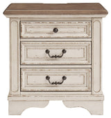 Realyn French Country 3 Drawer Nightstand, Chipped White & Realyn Traditional Cottage