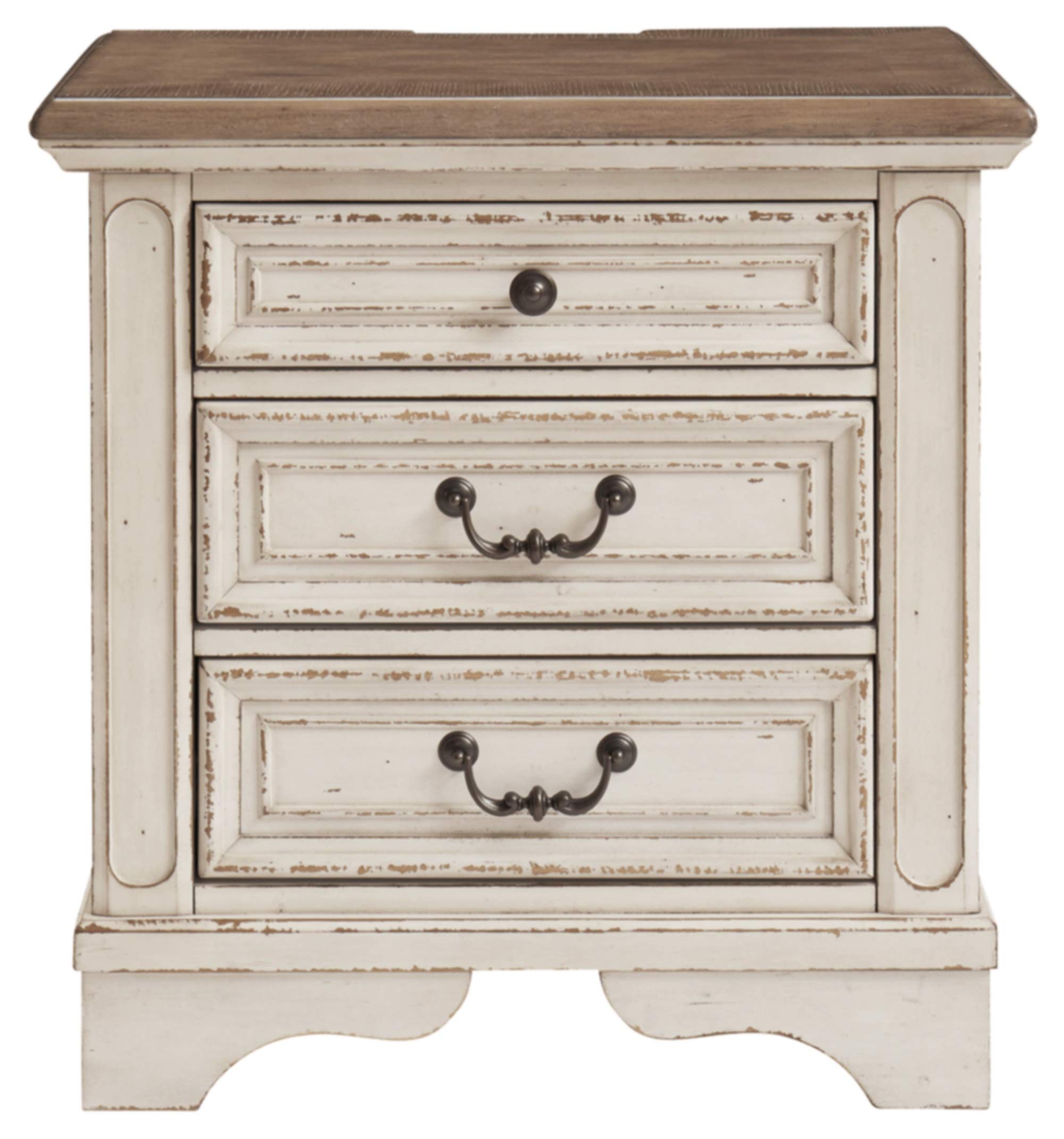 Realyn French Country 3 Drawer Nightstand, Chipped White & Realyn Traditional Cottage
