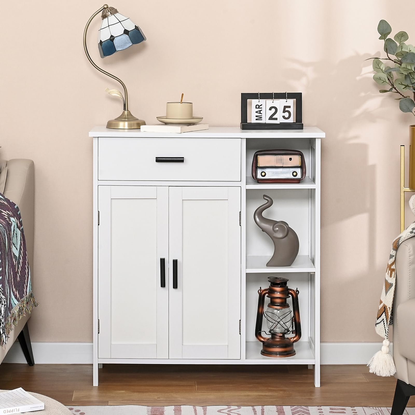 Bathroom Cabinet, Floor Storage Cabinet with Doors and Shelves, Coffee Bar Cabinet