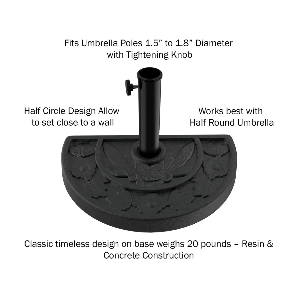 50-146 20 Pound Base 20 Pound Half Round Patio or Deck Umbrella