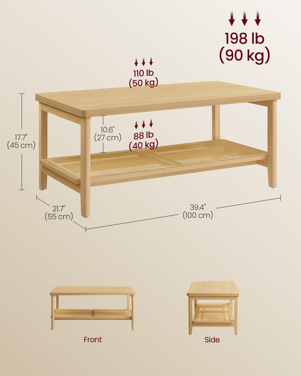 2-Tier Coffee Table for Living Room, Living Room Table Rectangular Center Table