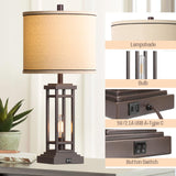 Set of 2 Table Lamps with USB Ports, 27.5" Tall Farmhouse