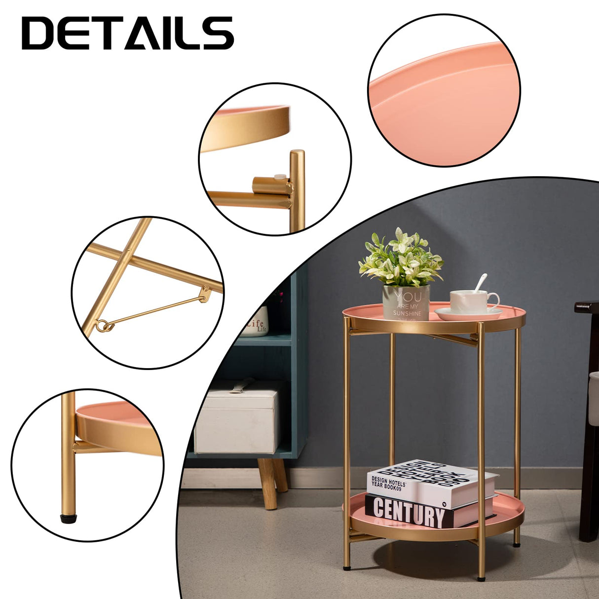 2-Tier Round Metal End Side Table, Accent Anti-Rust Simplistic Sofa Table