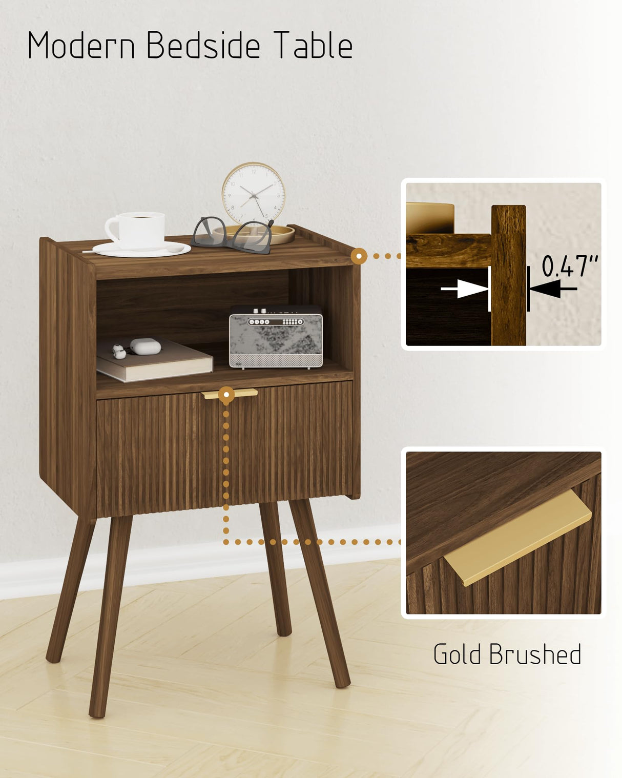 Nightstand,Modern Bedside Table with Storage Drawer and Open Wood Shelf