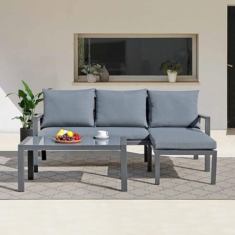 Outdoor Patio Furniture Set with Chaise Lounge, Aluminum Sofa Set for Porch Garden