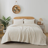 Soft Fluffy Rabbit Fur Comforter Set Shaggy Faux Fur Striped Bedding Set with Pillowcase