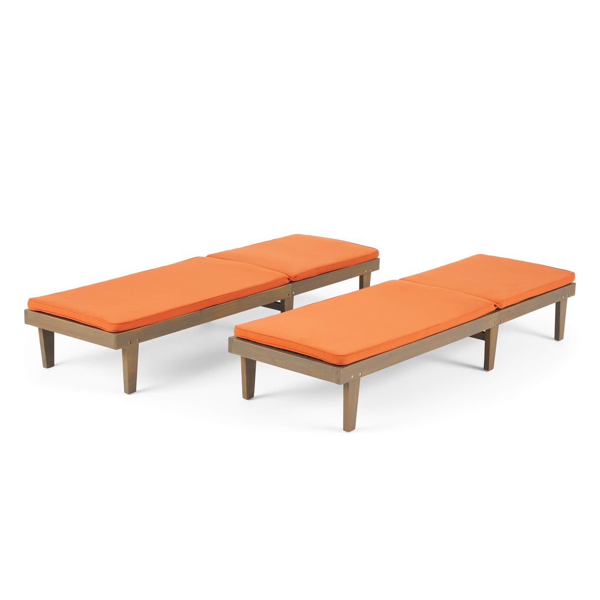 Madge Oudoor Chaise Lounge with Cushion (Set of 2), Gray Finish, Rust Orange