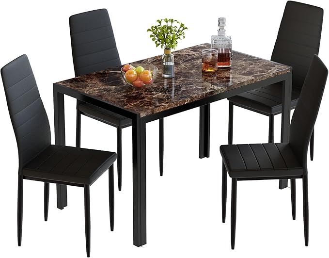 Dinning Table Sets for 4, 5 Piece Dining Room Table Set with PU Leather Chairs