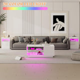 3-Piece Modern High Gloss LED Table Set, Coffee Table with 20-Color LED Lights