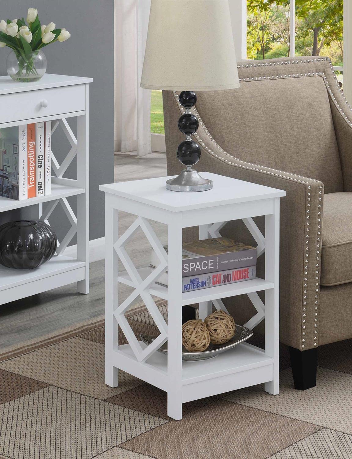 Diamond End Table, White