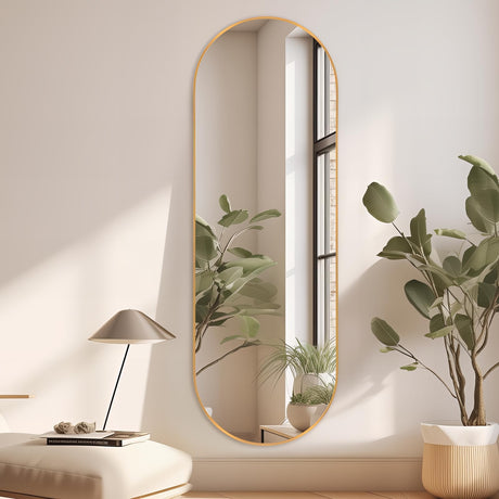 65"×22" Oval Full Length Mirror, Long Oval Mirror with Unique Metal Frame Large Explosion