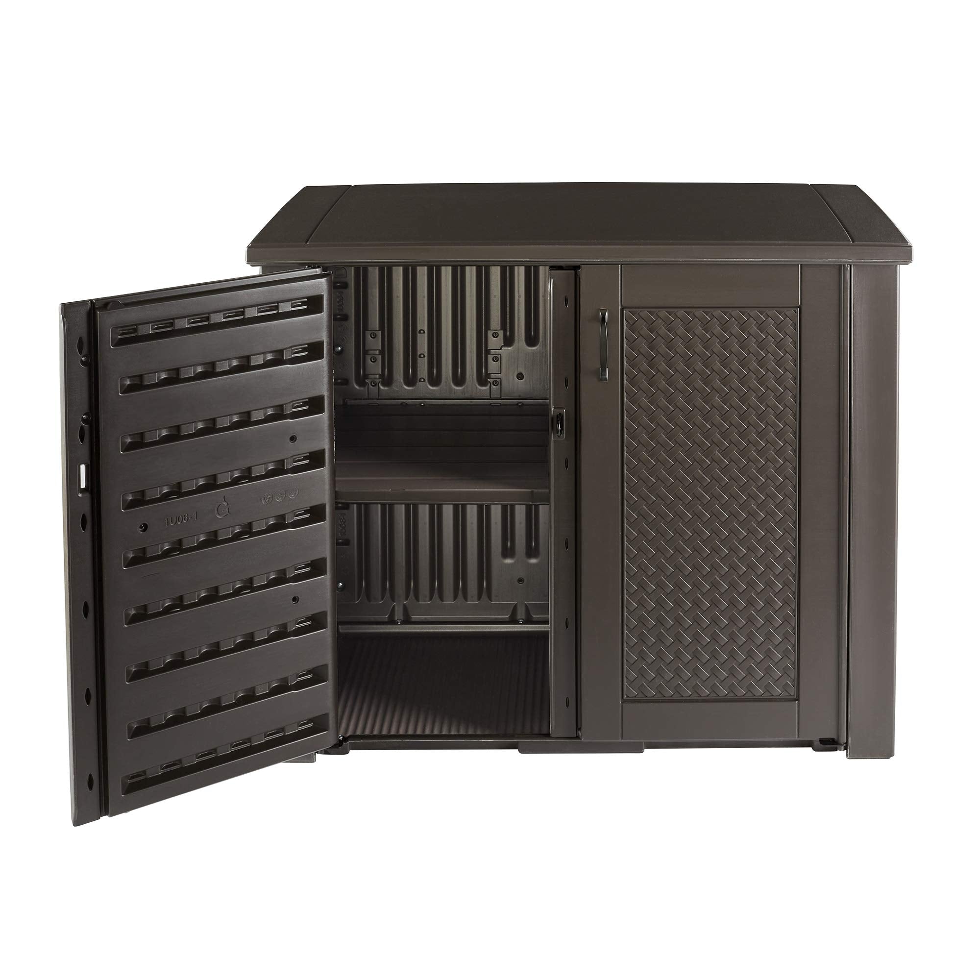 Decorative Outdoor Storage Cabinet (123 Gal), Weather Resistant, Brown