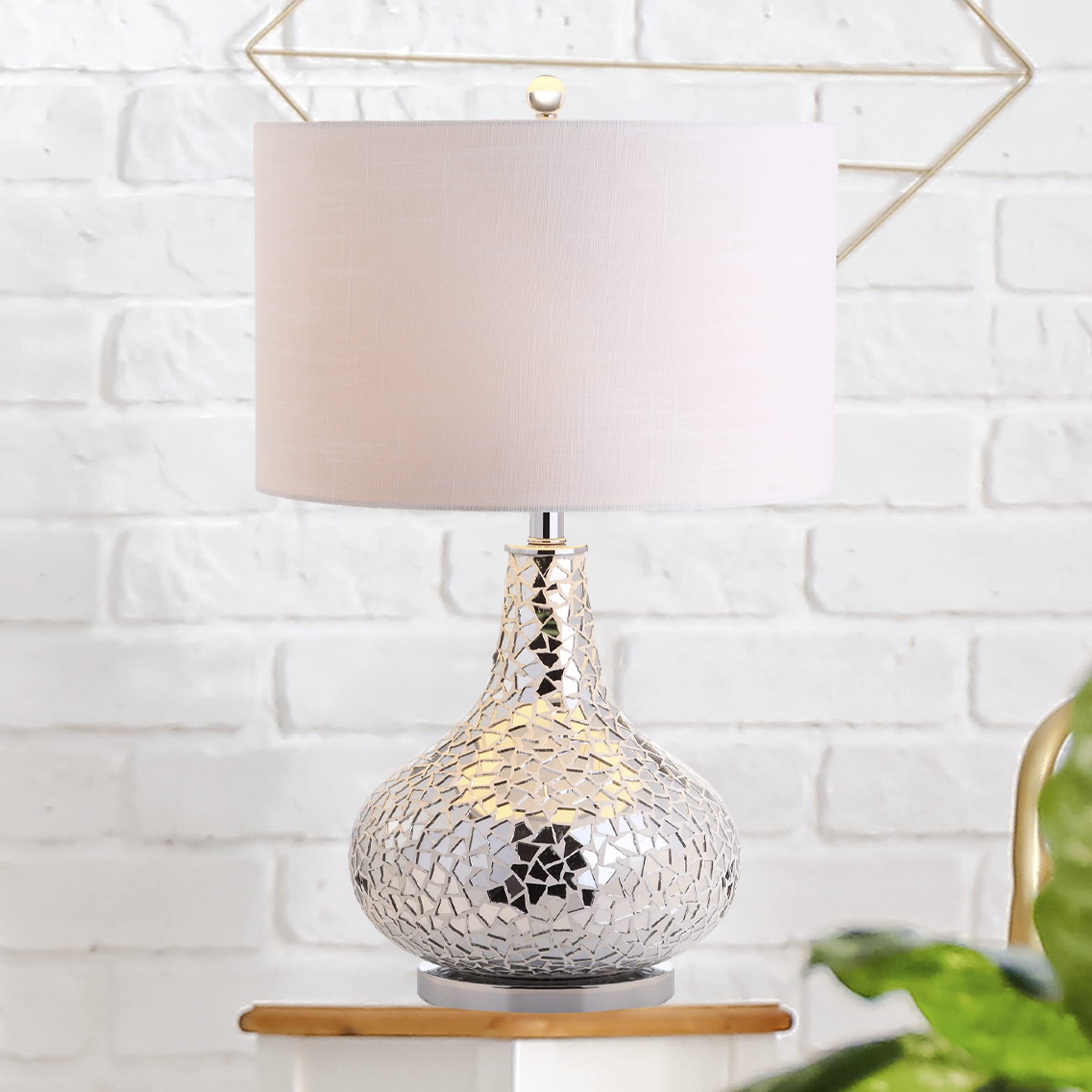 jYL1056A Emilia 26" Mirrored Mosaic LED Table Lamp Contemporary Glam Bedside Desk