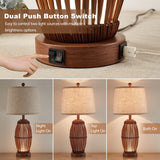 27" Vintage Bamboo Woven Table Lamps Set of 2 with USB Charging