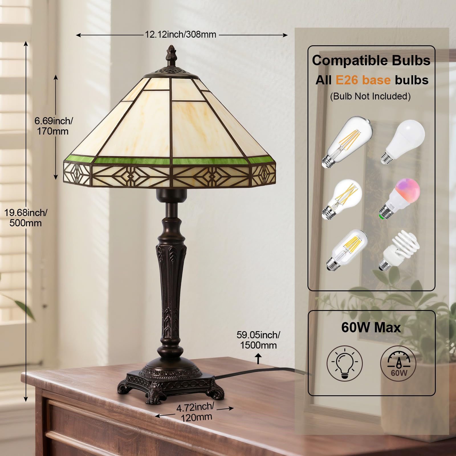 Tiffany Table Lamp with Stained Glass Shade