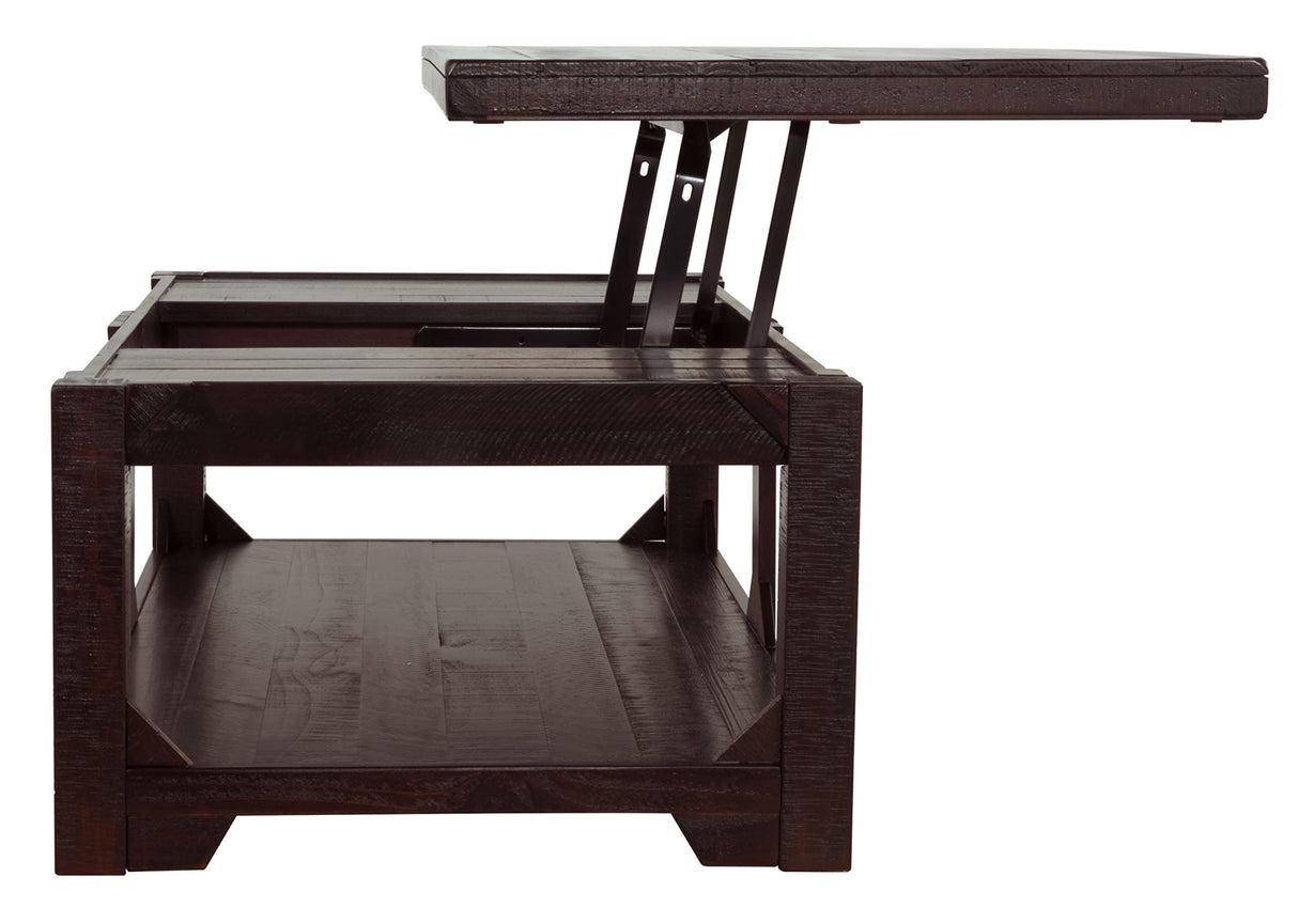 Rogness Rustic Rectangular Lift Top Coffee Table, Distressed Dark Brown