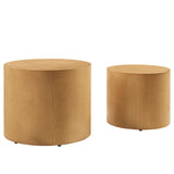 Amani Nesting Coffee Table Set of 2 in Natural - Modern Round Drum Tables