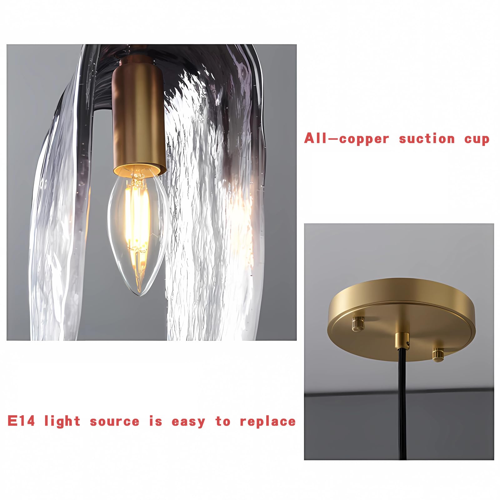 Gradient Smoke Grey Glass Pendant Light - Modern Kitchen Island Lighting