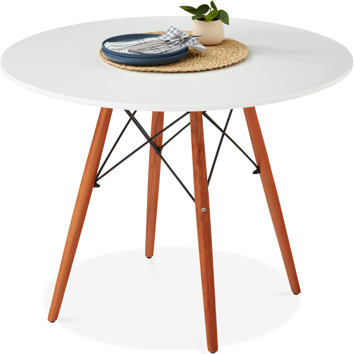 35.5in Round Dining Table, Compact Mid-Century Modern Table for 2-4, Home, Kitchen