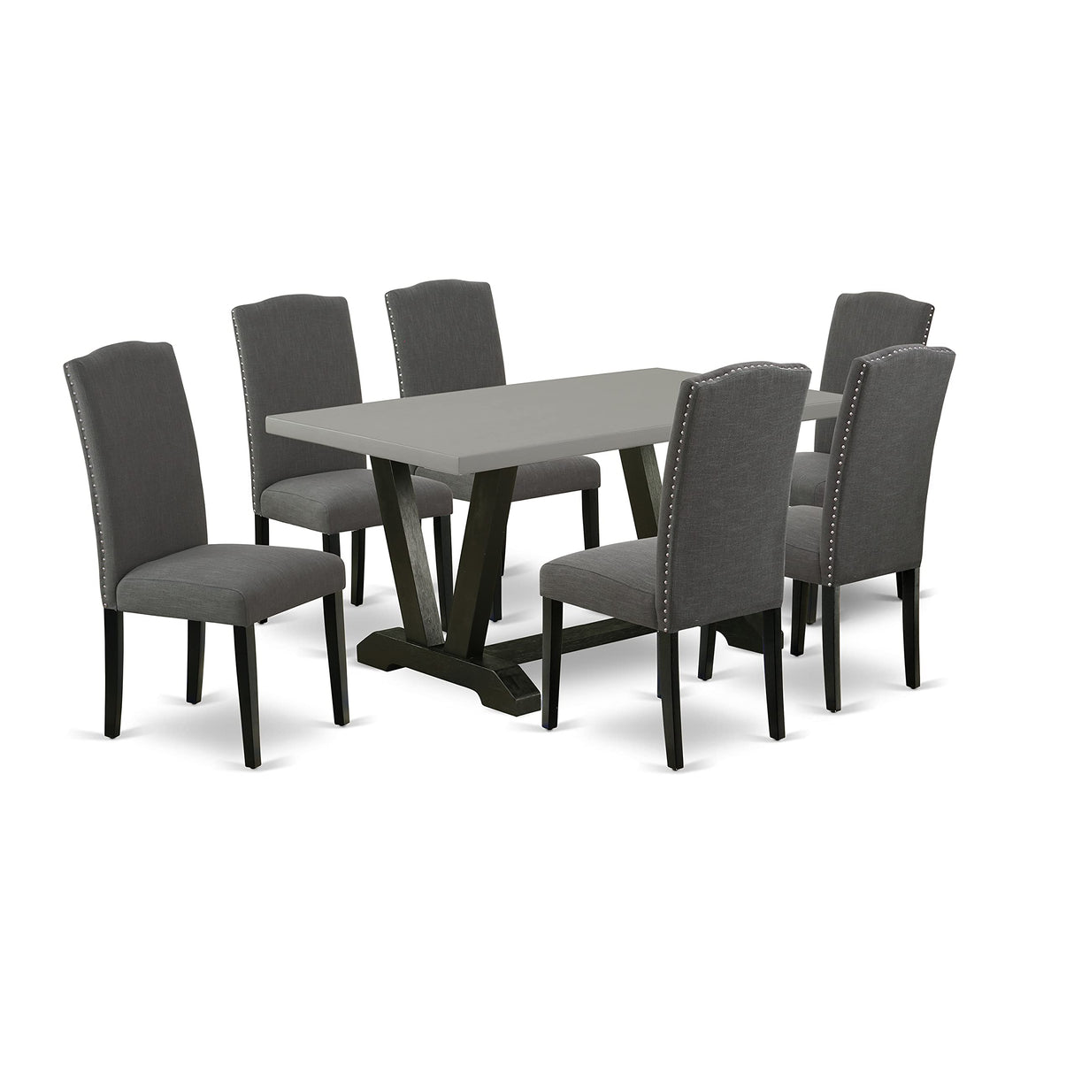 V-Style 7 Piece Room Set Consist of a Rectangle Kitchen Table with V-Legs and 6 Dark