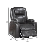 37 Inch Recliner Chair, Power Lift, Cupholders, Gray Faux Leather