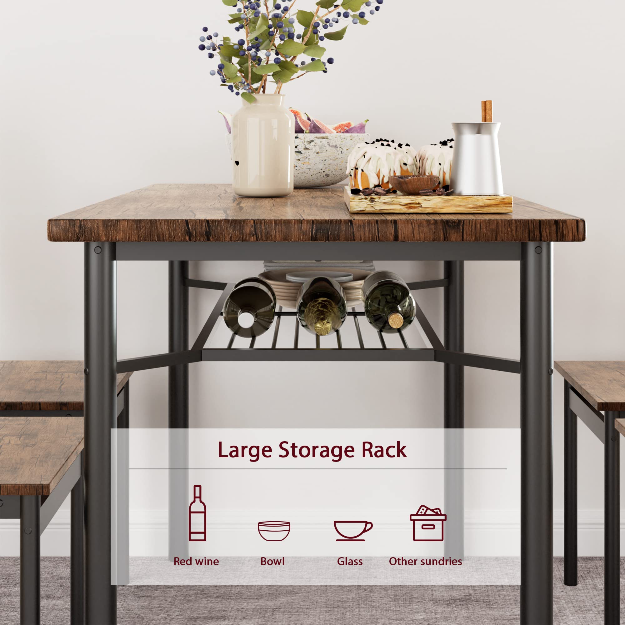 4-Piece Dining Table Set with Wine Rack