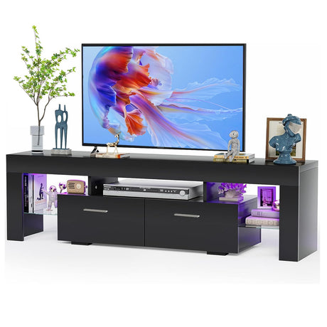 Up to 70-inch TV, Modern TV Console Table with Entertainment Center for Bedroom, Living Room(Black, 63 inch)