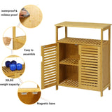 Bathroom Floor Cabinet, Bamboo Storage Cabinet with Doors and Open Shelves