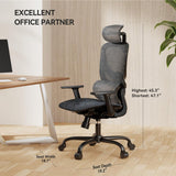 NOBLEWELL Ergonomic Mesh Office Chair with Flexible Adjustment Lumbar Support, High Back Desk Computer Chair with 2D Wide Headrest, Armrests, 130° Rocking Tilt, Home Office Chair for Long Hours, Grey