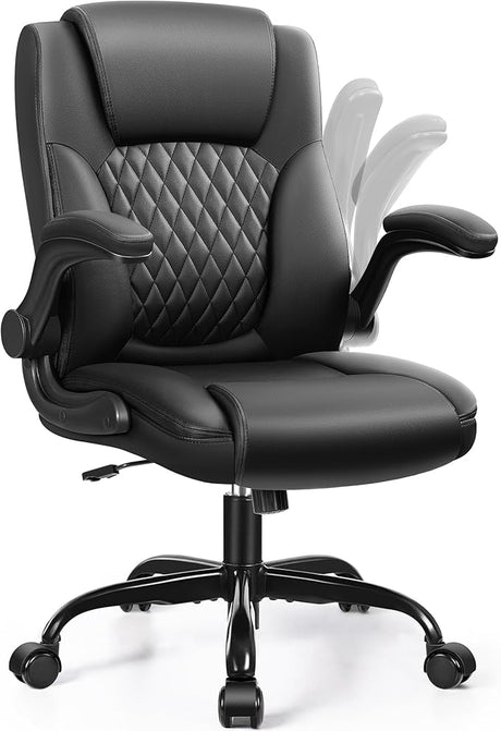 Leather Office Chair, PU Home Computer Desk Chairs with Ergonomic Back Support