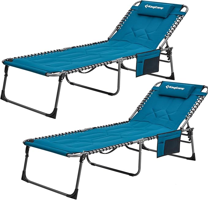 KingCamp Oversize Lounge Chair Outdoor Set of 2, Extra Large Padded Folding 5 Positions