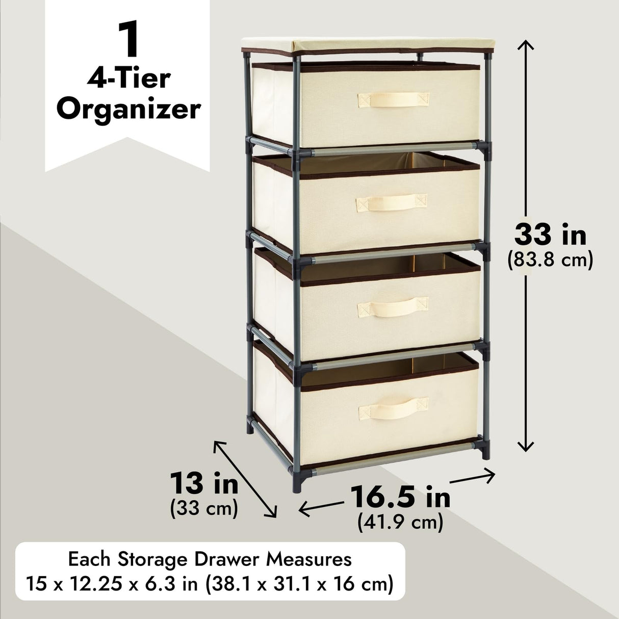 4-Tier Tall Closet Dresser with Drawers - Clothes Organizer and Small Fabric Storage