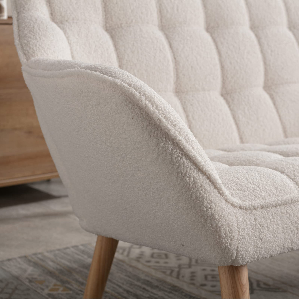 48" Small Loveseat for Small Spaces, Upholstered Fluffy White Loveseat Sofa,