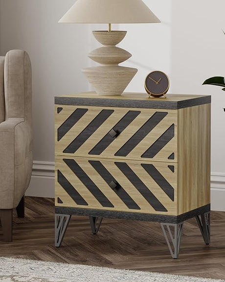 Large Night Stand Set of 2 - Modern Bedside Table Wide Nightstands