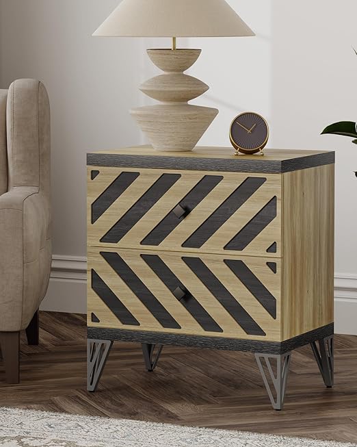 Night Stand Set of 2 - Modern Bedside Table Wide Nightstands