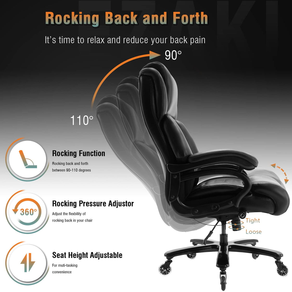 Big and Tall 400lbs Office Chair - Adjustable Lumbar Support Quiet Rubber Wheels