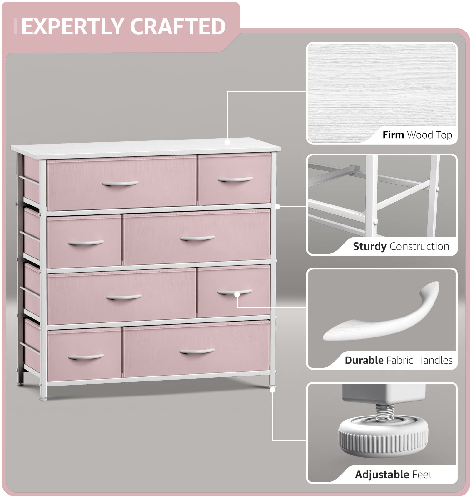 Dresser with 8 Drawers - Furniture Storage Chest for Kid’s, Teens, Bedroom, Nursery,