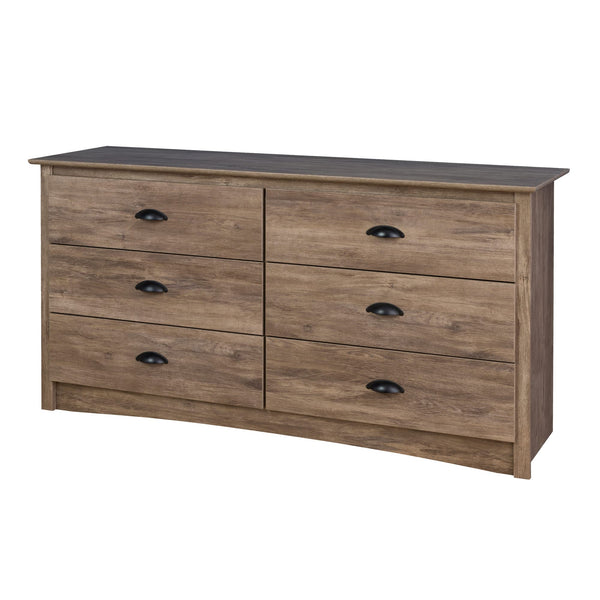 Gray Double Dresser for Bedroom 6 Drawer Wide Chest