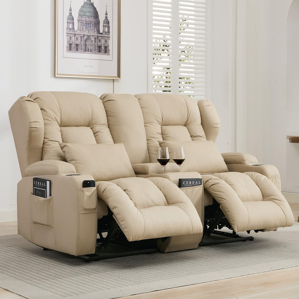 67" RV Loveseat Recliner Double Recliner RV Sofa & Console | Wall Hugger Reclining