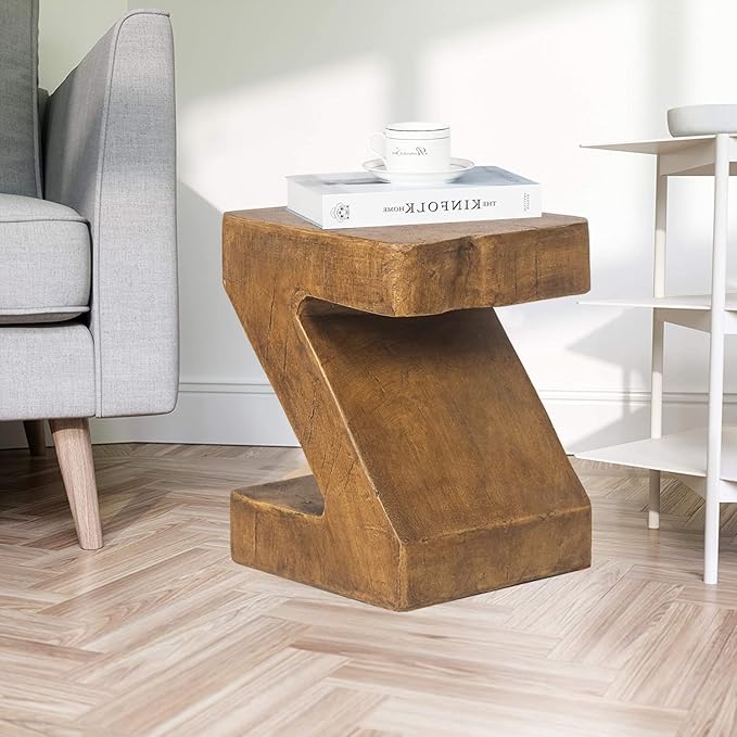 Light-Weight Concrete Outdoor Side Table, Modern Geometric Accent End Table