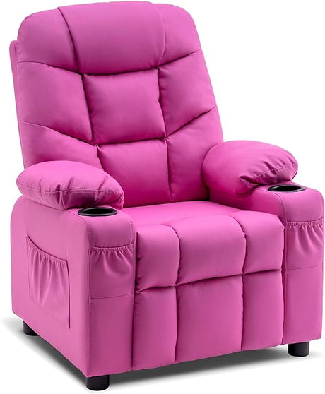 Big Kids Recliner Chair with Cup Holders for Boys and Girls Room, 2 Side Pockets