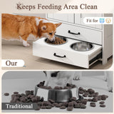 Elevated Dog Feeding Station with Storage Cabinet & Leash Hooks