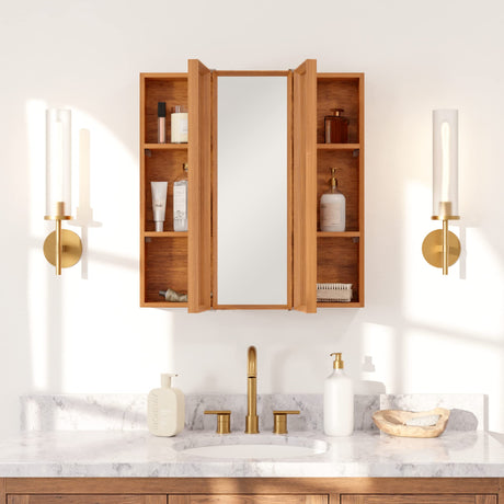 #-Door Wall-Mounted Wooden Medicine Cabinet with Mirror for Bathroom Walls