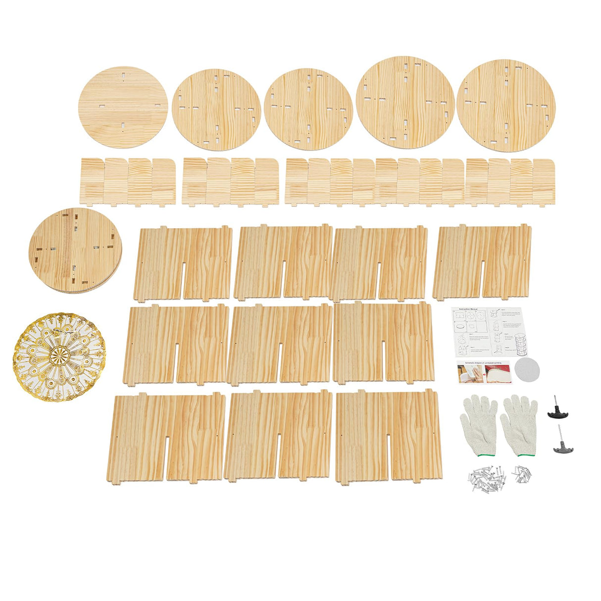 Wood Rotating Bookcase, Floor Standing Cylindrical Book Storage with Baffles Rack, 360