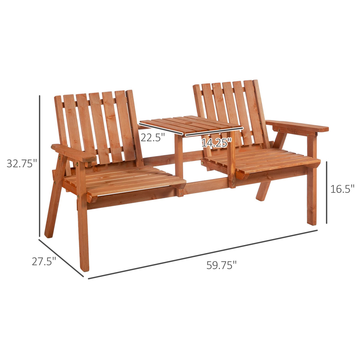 Bench, Garden Bench with Middle Table and Umbrella Hole, Wooden Outdoor Bench