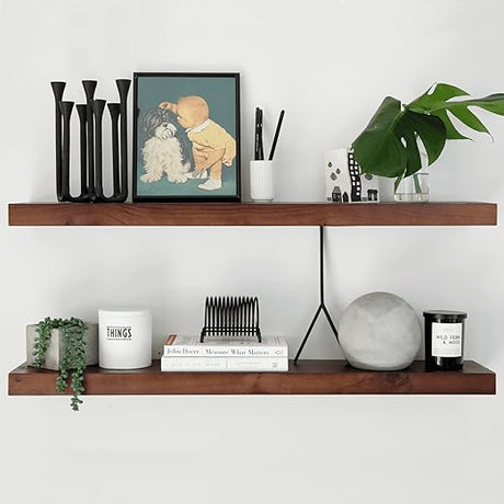 Rustic Farmhouse Floating Shelves - Bathroom Wooden Shelves for Wall Mounted