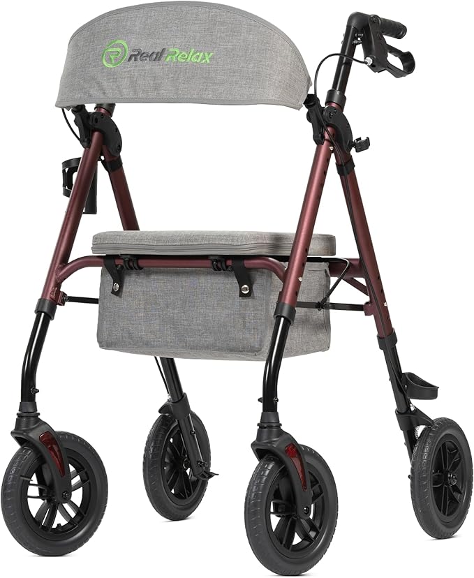 All-Terrain Rollator with Padded Seat for Seniors, Outdoor Off Road Rolling Walker