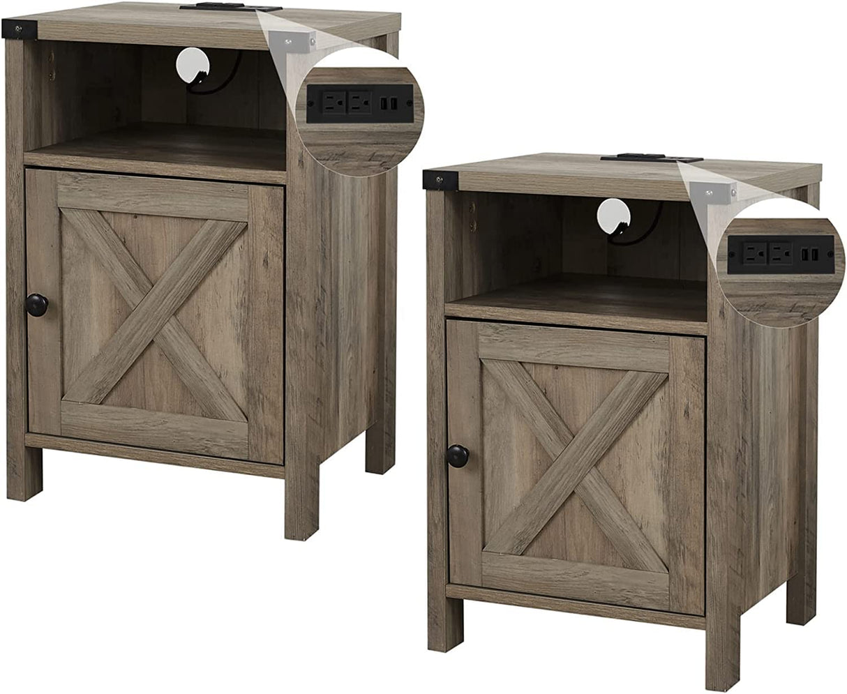 Nightstand Set of 2 with Charging Station,Industrial Bedside Table with Storage Living Room