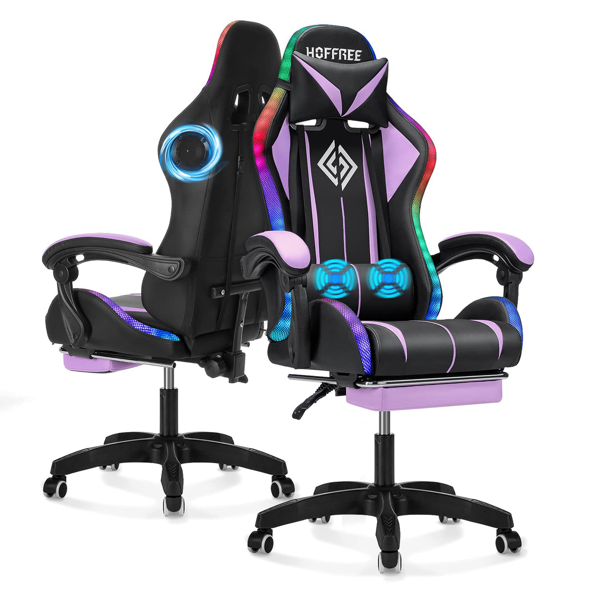 Ergonomic Gaming Chair with Bluetooth Speakers, LED RGB Lights & Massage